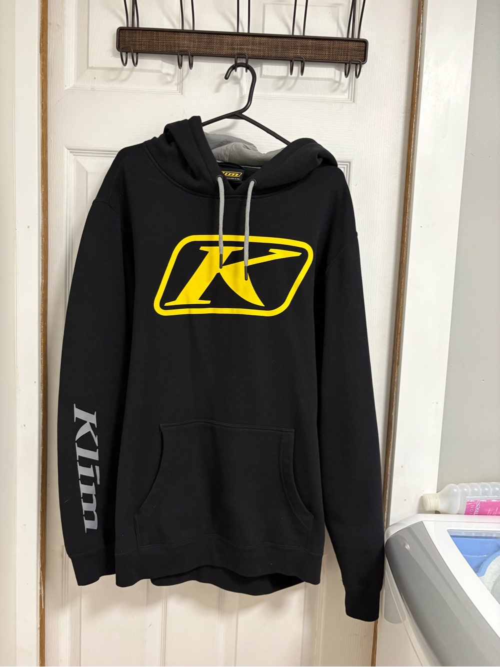 KLIM Men's Black Crewneck Hoodie with Yellow Logo